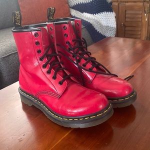 Cherry red Dr. Martens combat boots